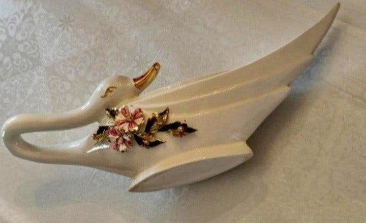 Plat à cygne italien vintage en bon état., Enlèvement ou Envoi, Comme neuf, Rose, Pierre/céramique