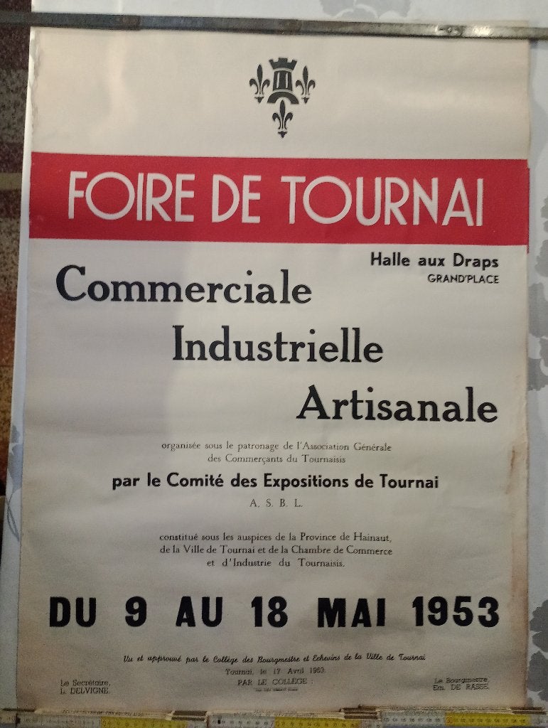 Affiche ancienne Foire de Tournai 1953 - 60x85, Enlèvement ou Envoi