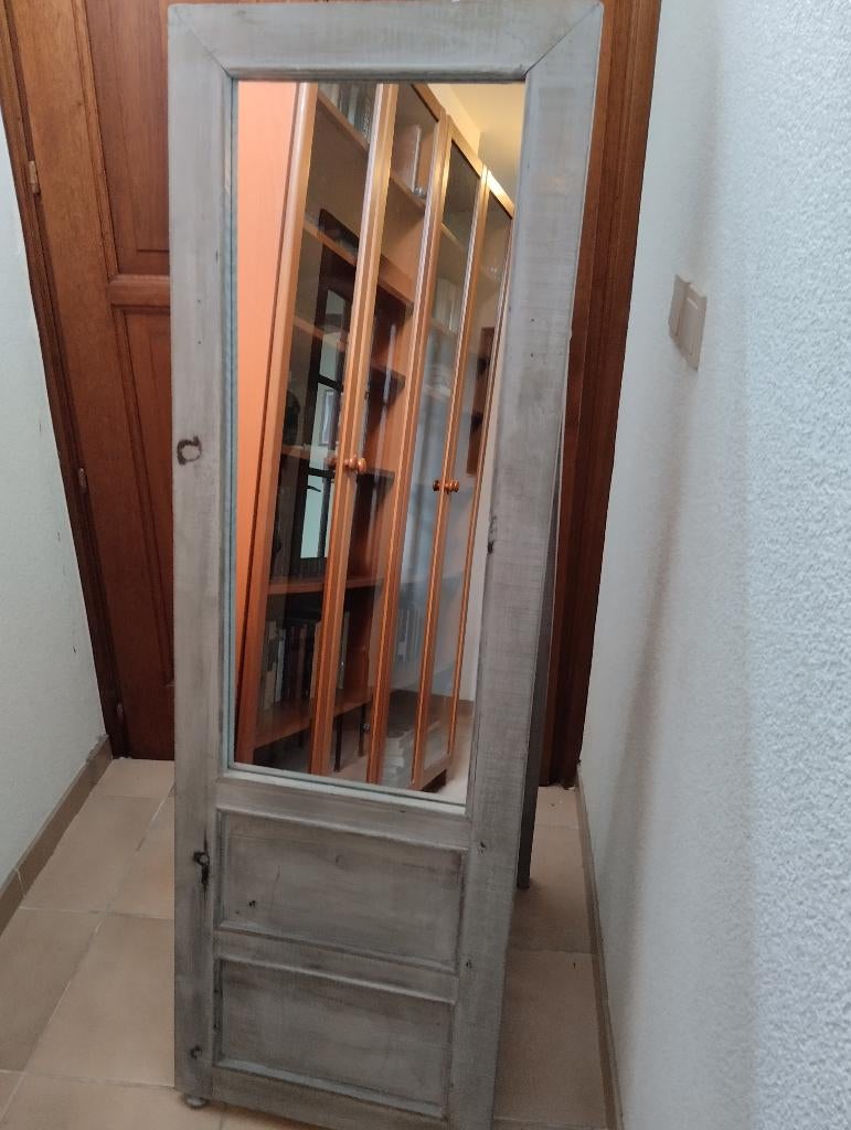 Vintage staande houten spiegel, Huis en Inrichting, Woonaccessoires | Spiegels, Ophalen, Minder dan 50 cm, Zo goed als nieuw, 150 tot 200 cm
