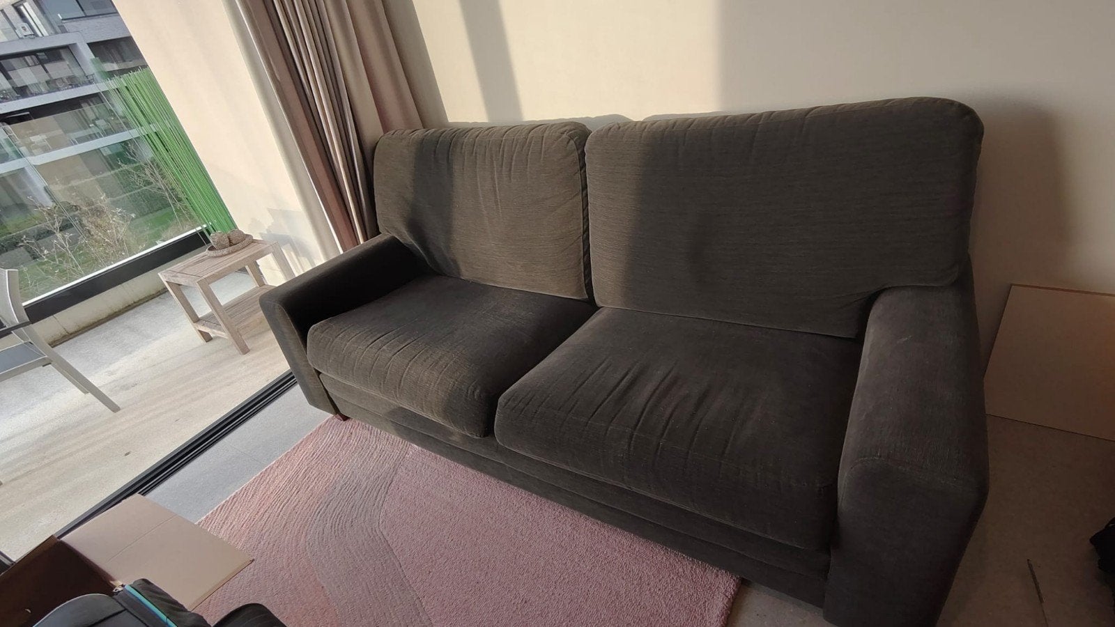 Zetel drie-zit in grijs ribbelstof, Enlèvement, Gris