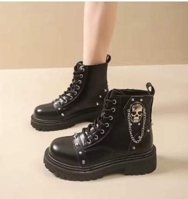 Gothic Skull Boots - Stoere Enkellaarzen met Kettingen, Verzenden, Nieuw, Bruin