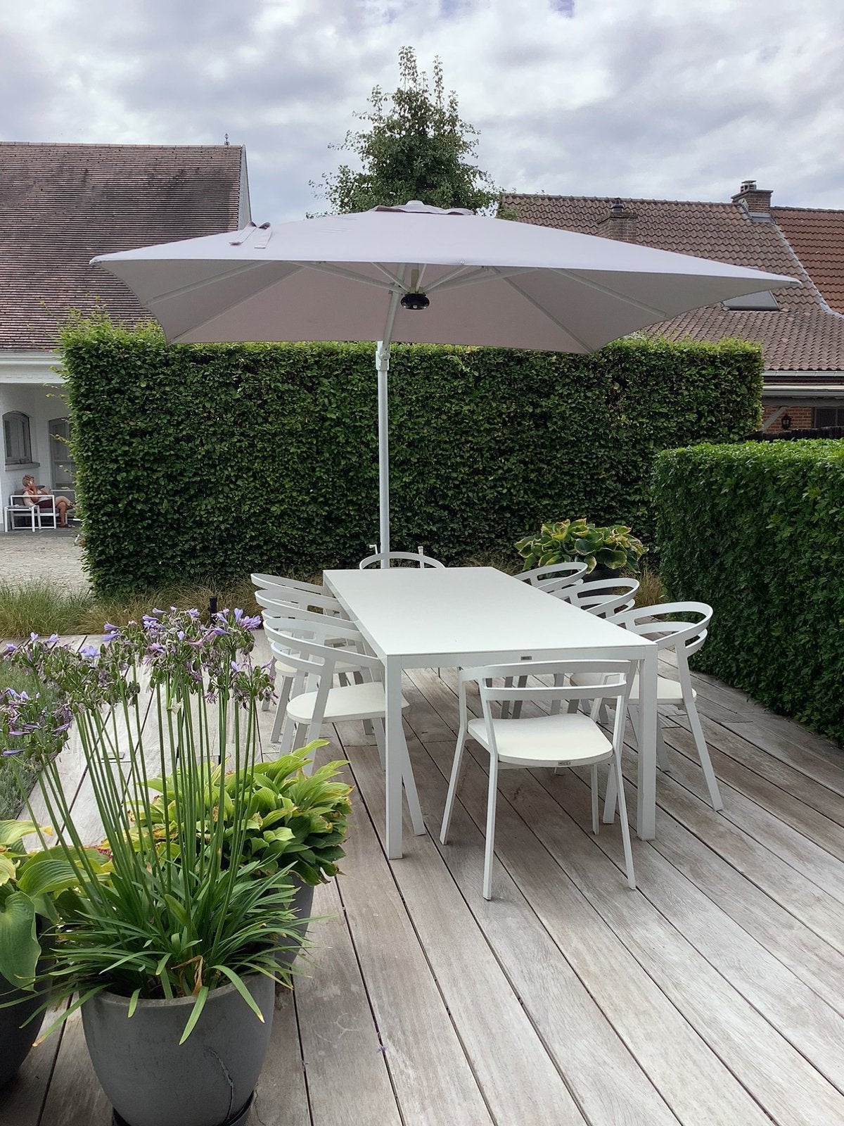 Tuintafelset met parasol, Ophalen, Zo goed als nieuw, Aluminium