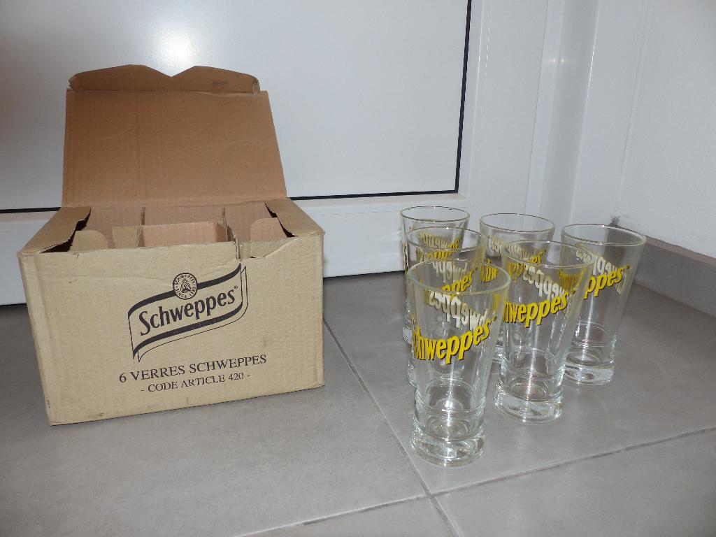 Set van 6 Schweppes drinkglazen - samen € 15, Verzamelen, Glas en Drinkglazen, Ophalen of Verzenden, Zo goed als nieuw