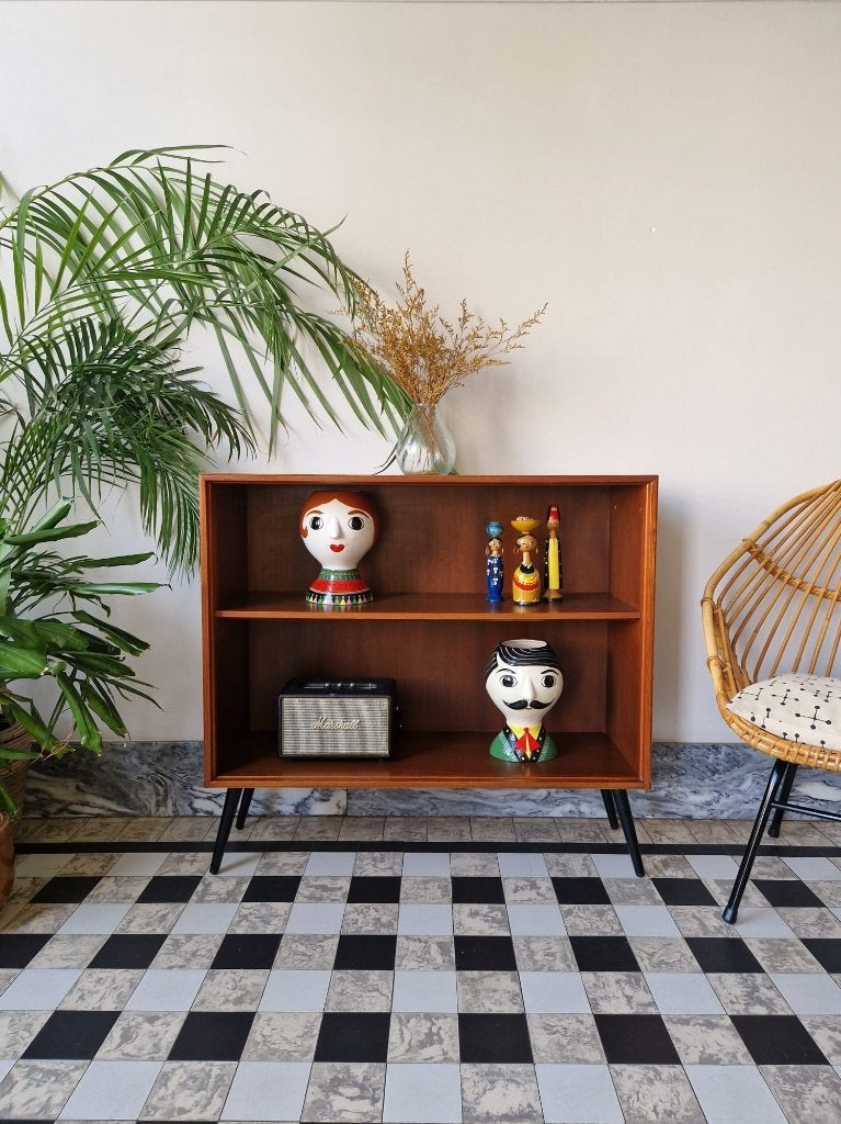 Vintage midcentury open kast | boekenkast | retro, Maison & Meubles, Armoires | Bibliothèques, 25 à 50 cm, Avec tablette(s), Moins de 100 cm