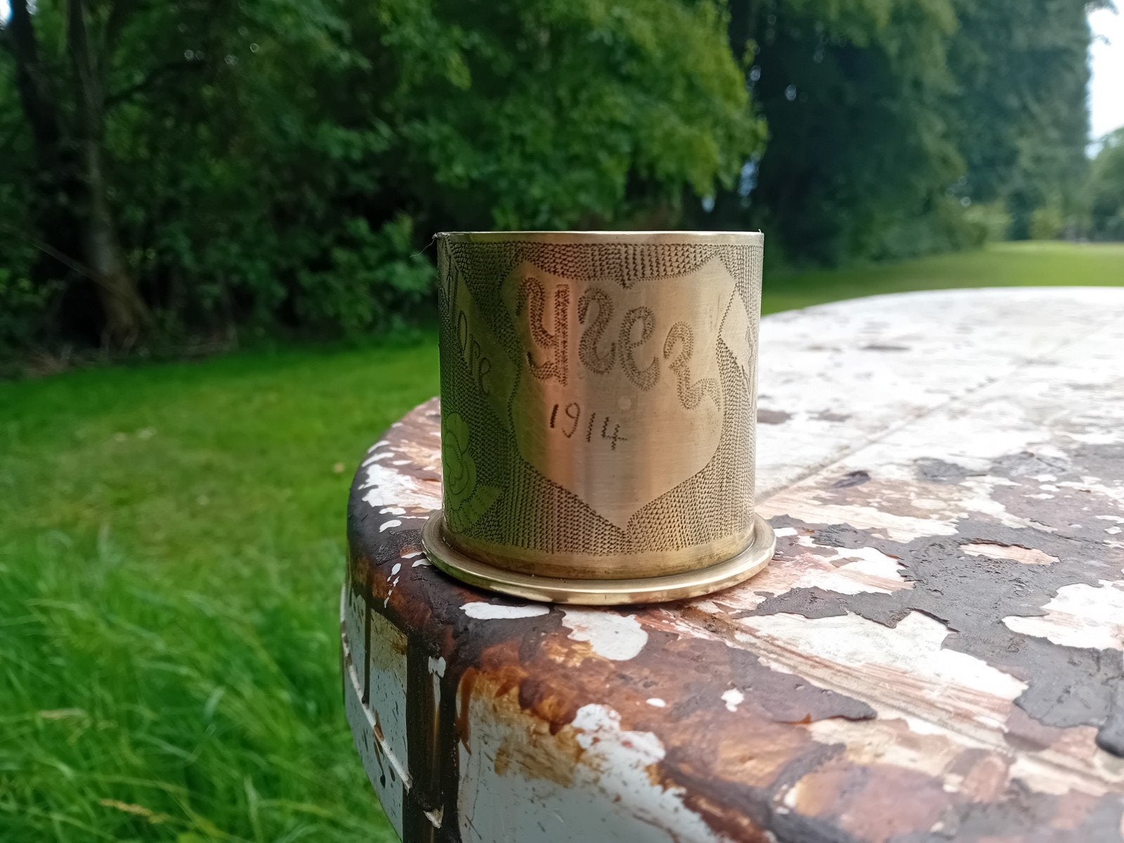 Obus huls ww1 trench art marine Duitsland, Verzamelen, Ophalen of Verzenden, Marine