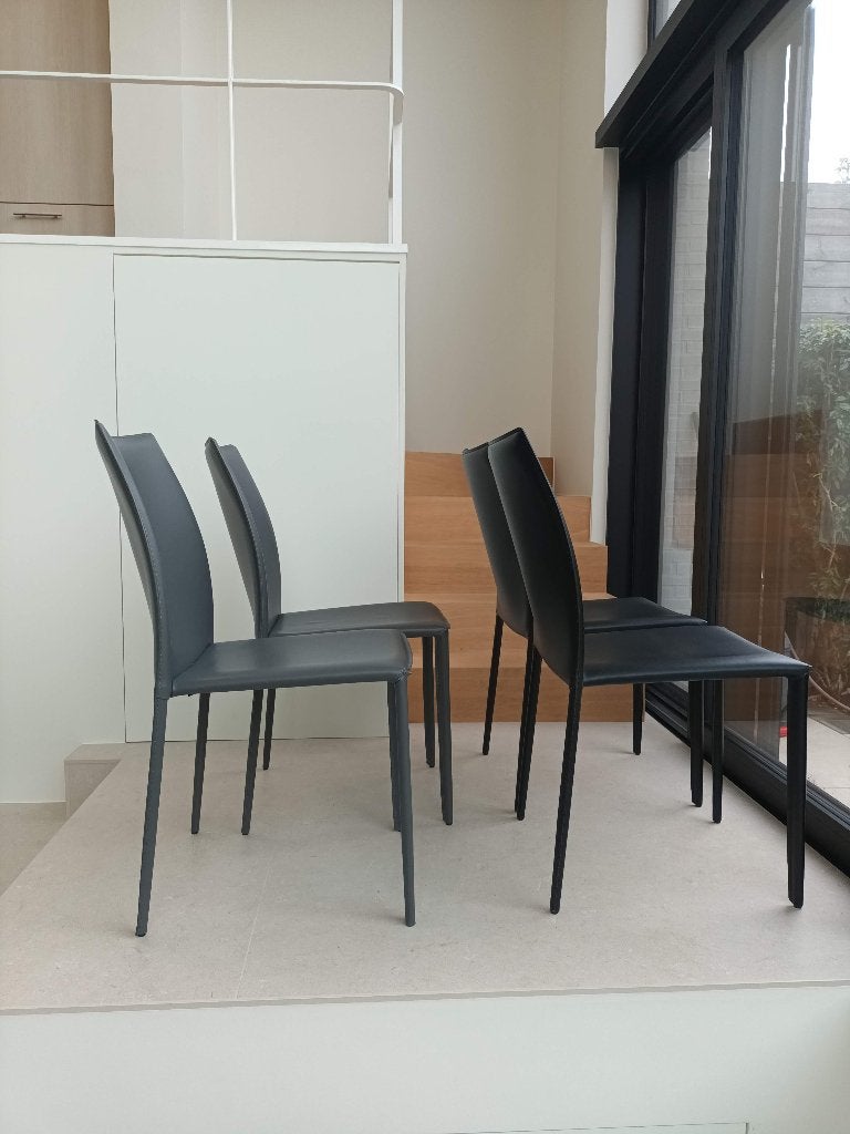 Set van 8 eetkamerstoelen zwart/grijs, Huis en Inrichting, Ophalen, Gebruikt, Zwart, Leer
