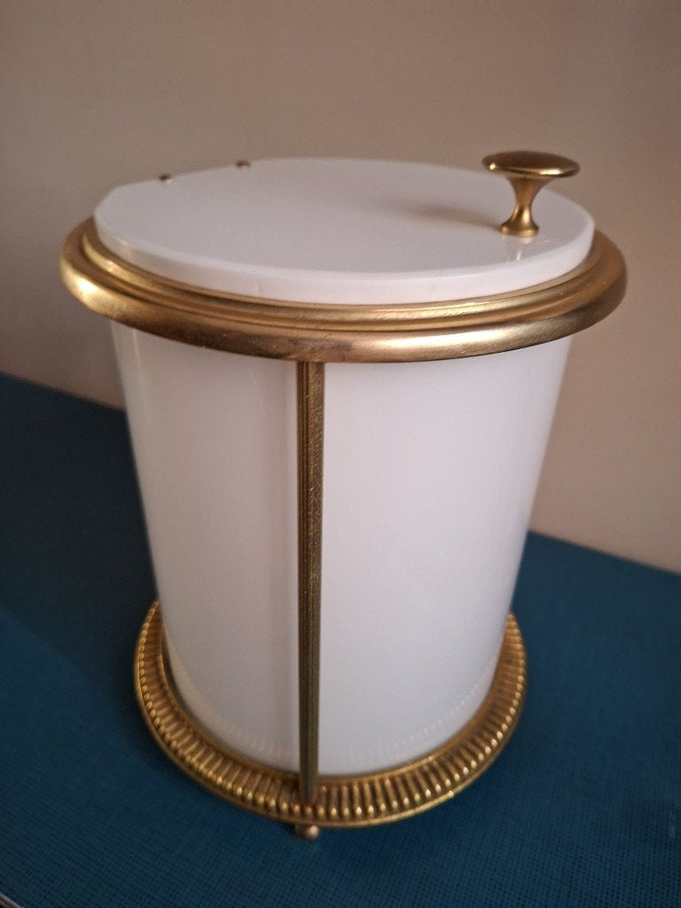 Hollywood Regency, poubelle, années 70, verre opalin doré, Antiquités & Art, Enlèvement ou Envoi
