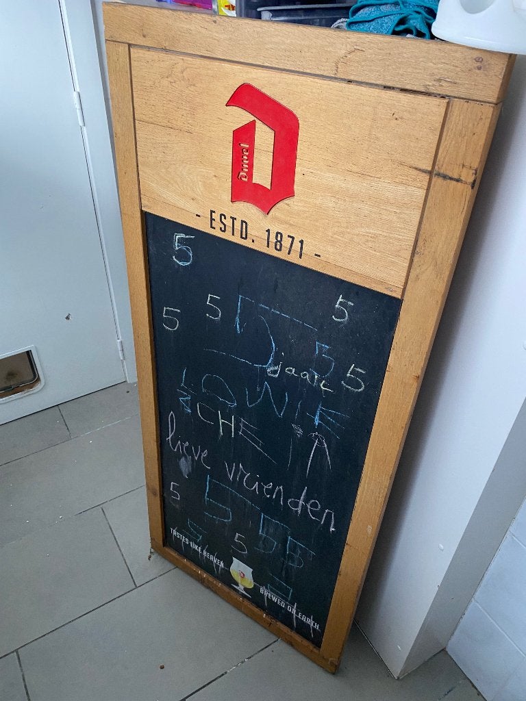 Reclame bord duvel, Verzamelen, Ophalen, Gebruikt, Reclamebord, Plaat of Schild, Duvel