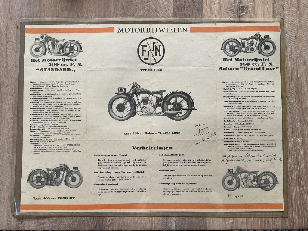 Originele verkoopfolder FN motoren 1930 (ENKEL OPHALEN), Verzamelen, Merken en Reclamevoorwerpen, Ophalen