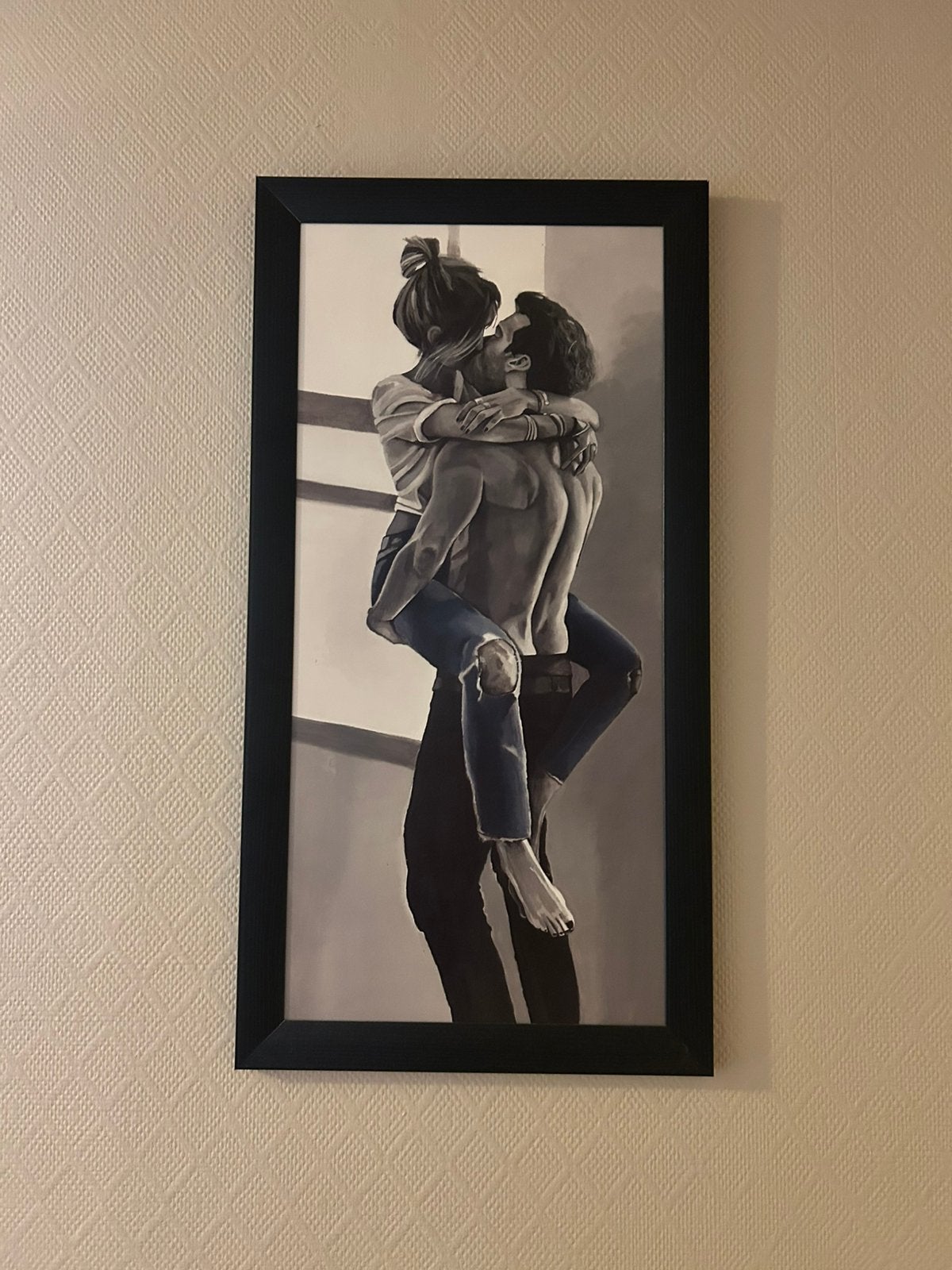Grand tableau couple noir et blanc, Comme neuf, Enlèvement, Création originale, 50 à 75 cm