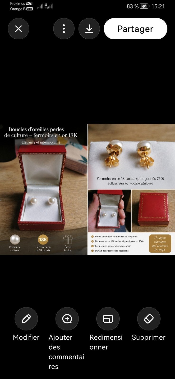 Boucles d'oreilles en perles de culture Fermoirs en or 18K, Enlèvement