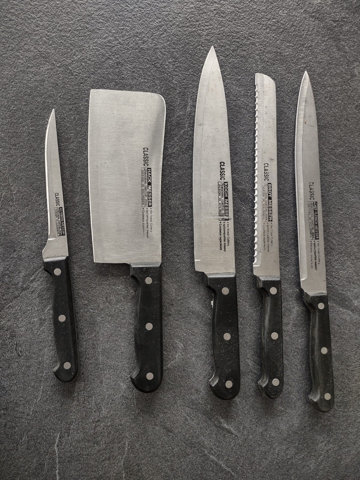 5 delig messenset, Enlèvement, Utilisé, Couverts individuels, Set de couteaux