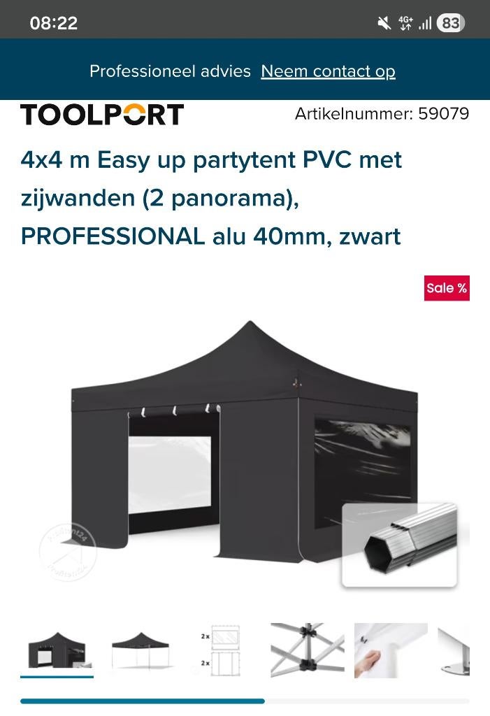Partij tent professioneel Toolpoort 4×4, Tuin en Terras, Partytenten, Zo goed als nieuw, Partytent, 2 meter of meer, Minder dan 5 meter