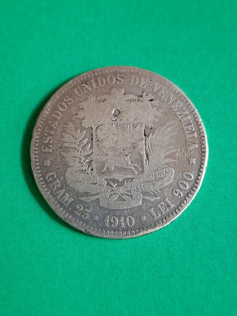 1910 Venezuela 5 bolivars en argent, rare, Timbres & Monnaies, Monnaies | Amérique, Envoi, Amérique du Sud, Monnaie en vrac, Argent