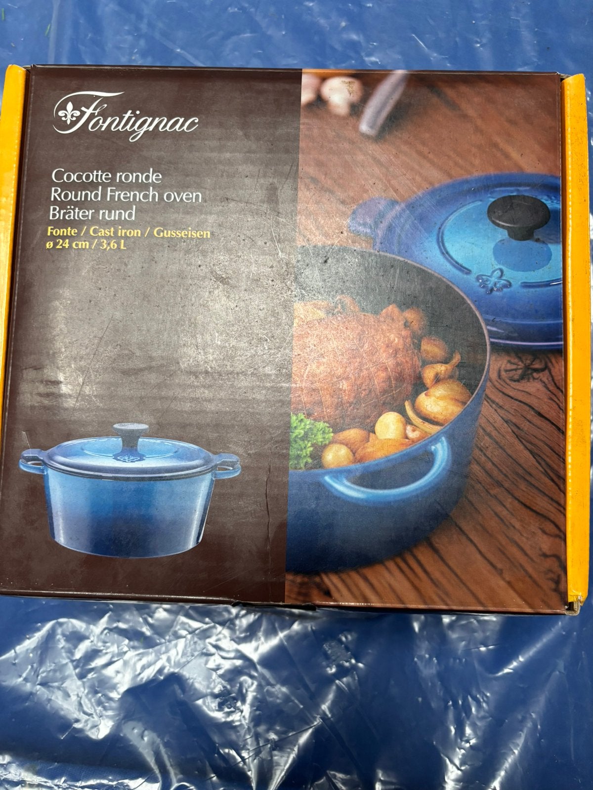 Fontignac round french oven blauw, Huis en Inrichting, Keuken | Potten en Pannen, Ophalen, Zo goed als nieuw