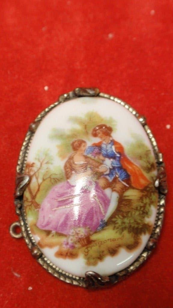 Oude Franse Limoge Fragonard broche porselein, Handtassen en Accessoires, Overige materialen, 4 tot 7 cm, Gebruikt, Overige kleuren