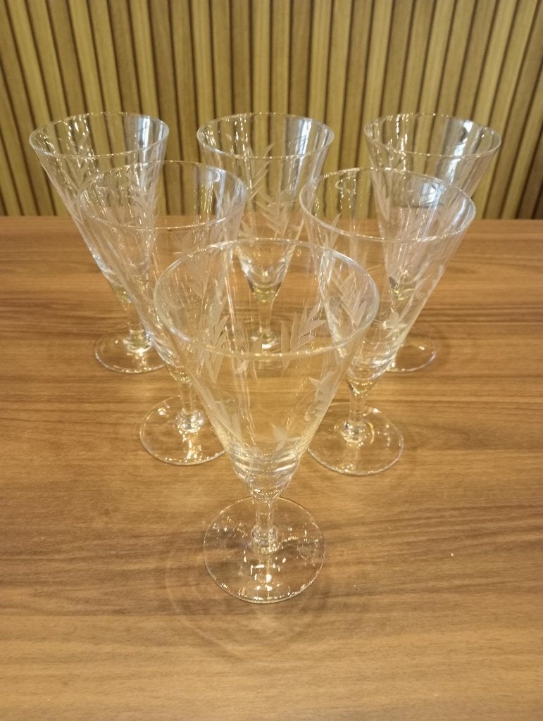 Verres à vin (6) à motifs de feuilles., Enlèvement ou Envoi, Comme neuf, Autres types