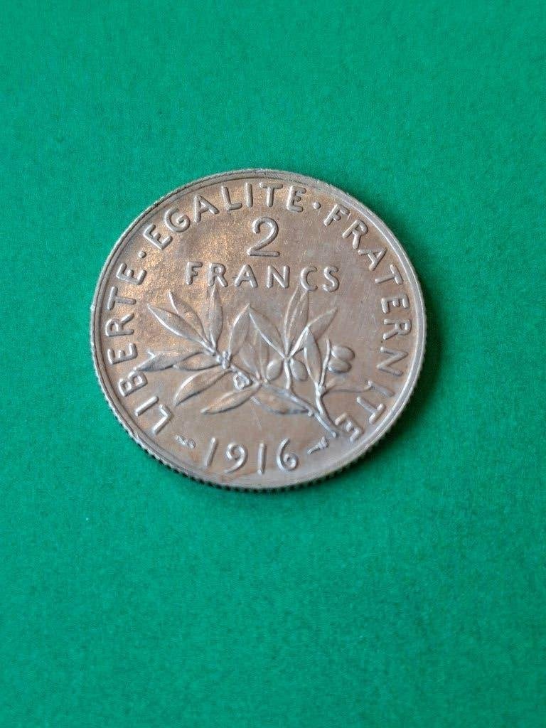 1916 Frankrijk 2 frank in zilver zaaister, Verzenden, Frankrijk, Losse munt, Zilver
