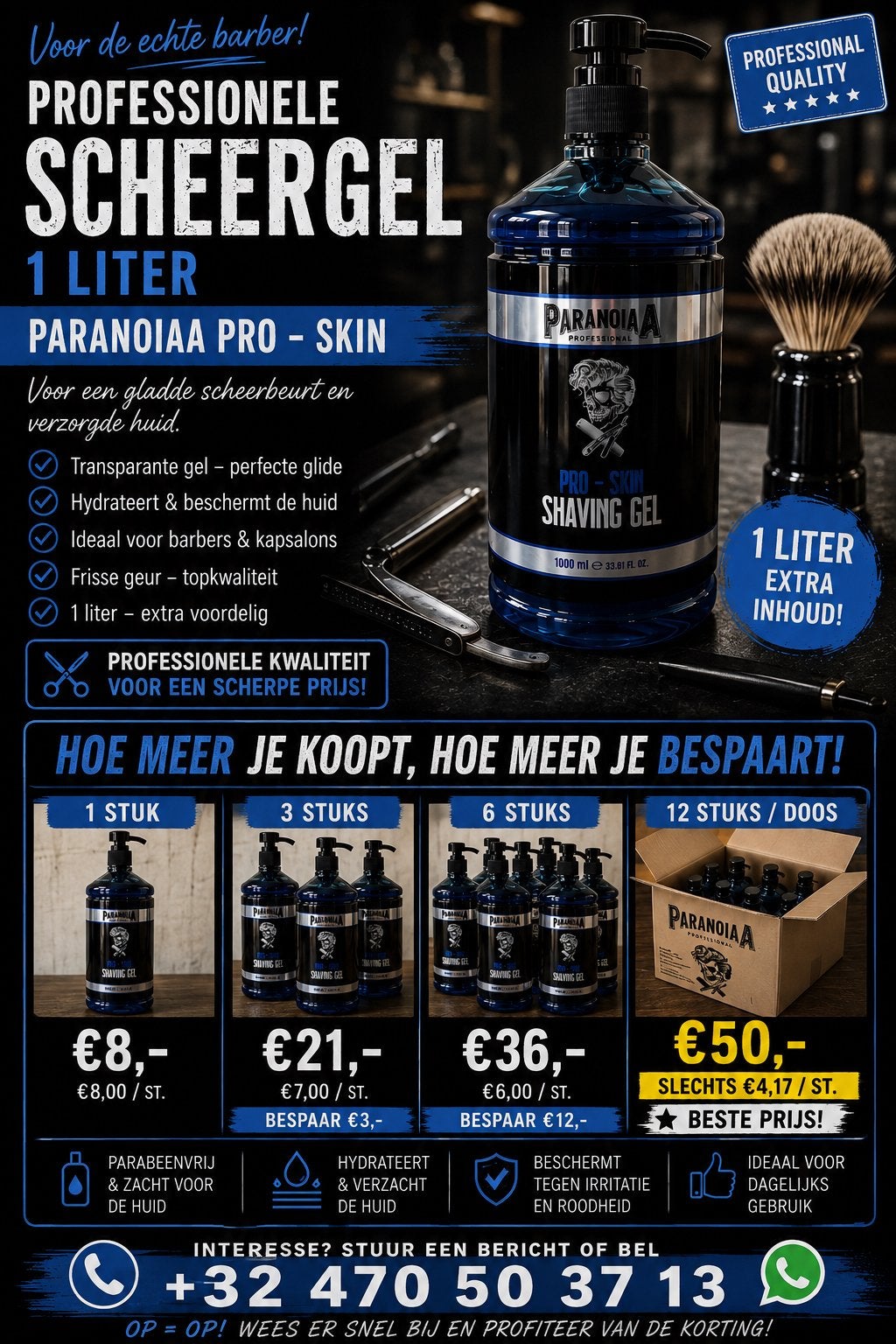 Professionele Scheergel 1L Paranoiaa– Barber/Kapper, Ophalen, Wellness en Beauty