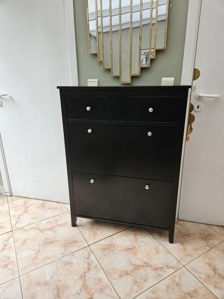 Smal zwart schoenenkastje - 2 schoenvakken + 1 lade, Ophalen, Gebruikt, Modern