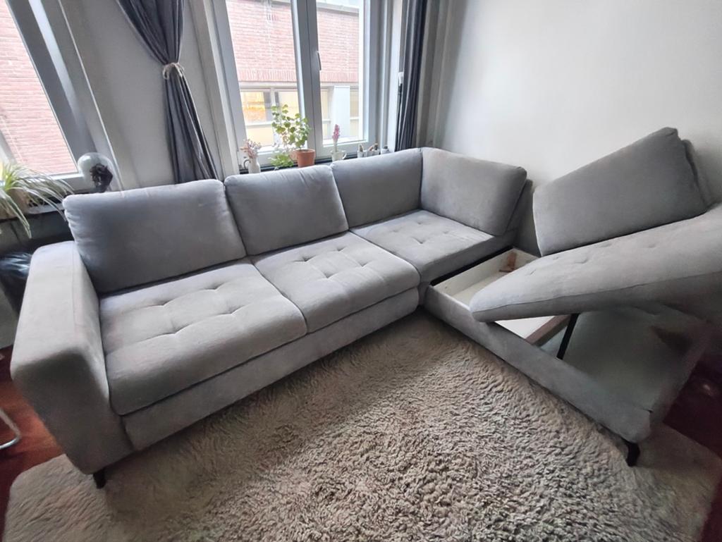 Grote en comfortabele L-zetel, Ophalen, Stof