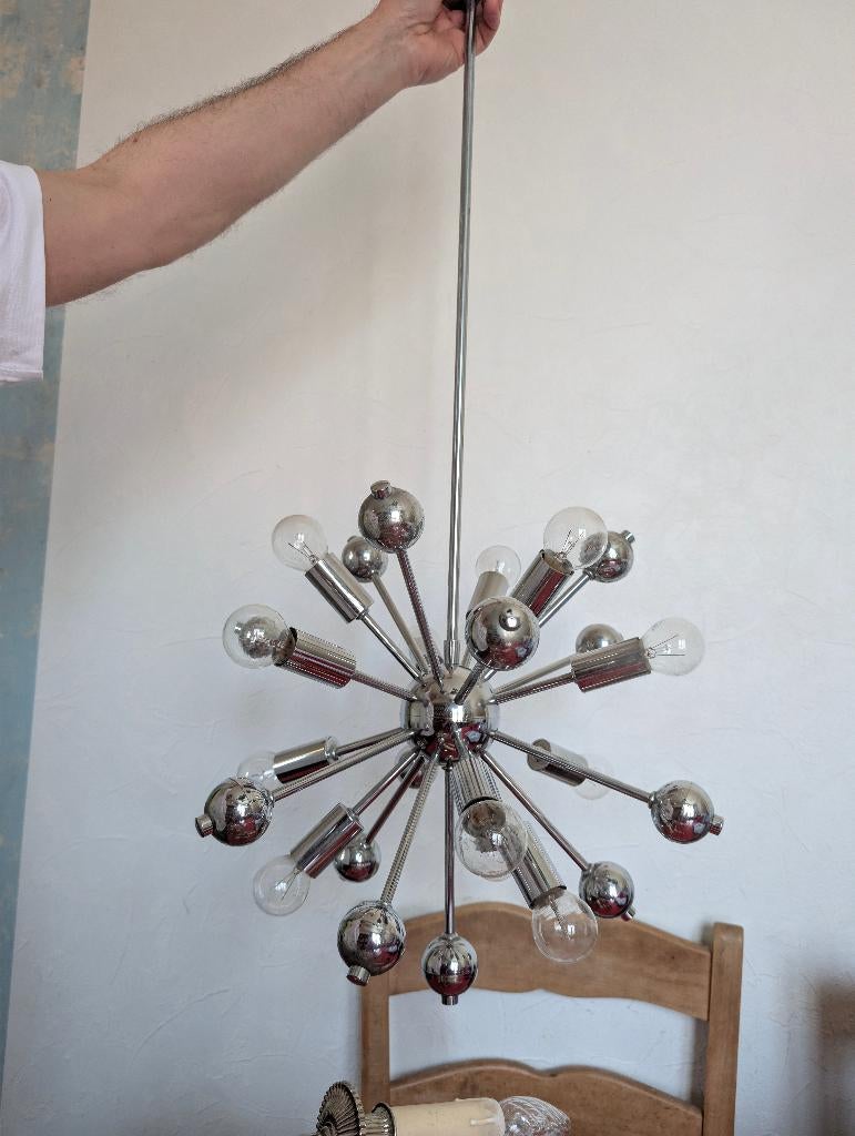 Superbe lustre vintage style Sputnik / Space Age en métal, Ophalen, Gebruikt, Metaal