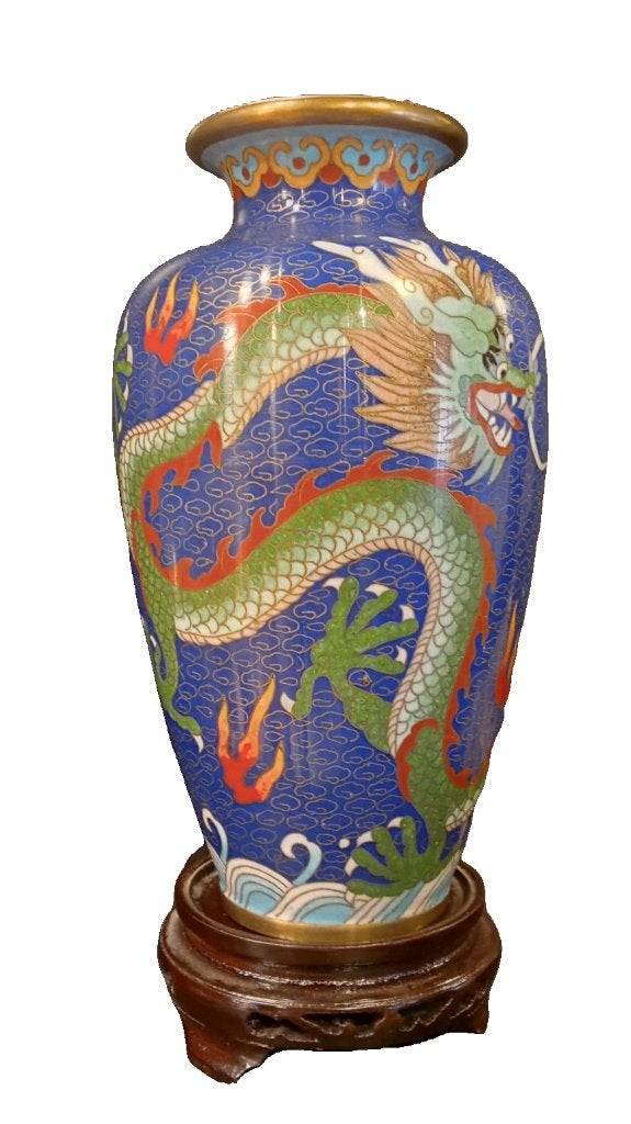 Vase cloisonné avec dragon., Chine, Enlèvement ou Envoi, Vase, 22 cm