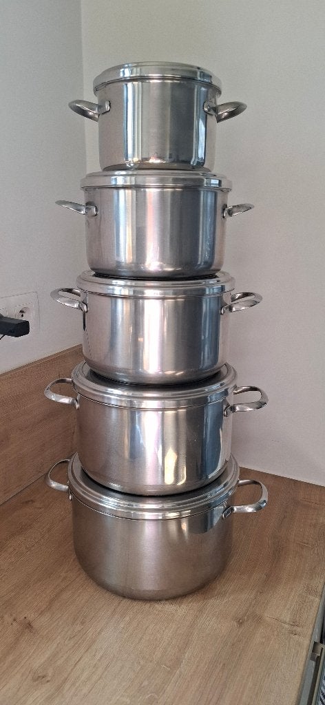 5 Kookpotten sus 18/10 inox, Ophalen, Zo goed als nieuw, Inox