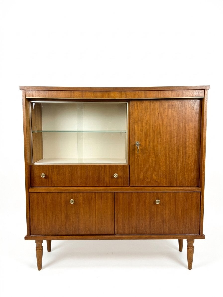 Vintage vitrine kast jaren 60 70, Huis en Inrichting, Kasten | Buffetkasten, Ophalen, Gebruikt, 100 tot 150 cm, Oud modern vintage