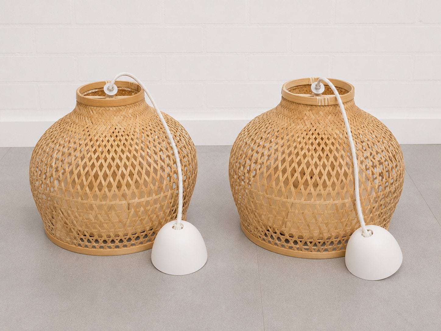 2x Hanglampen van Bamboe / Rotan – Compleet, Ophalen