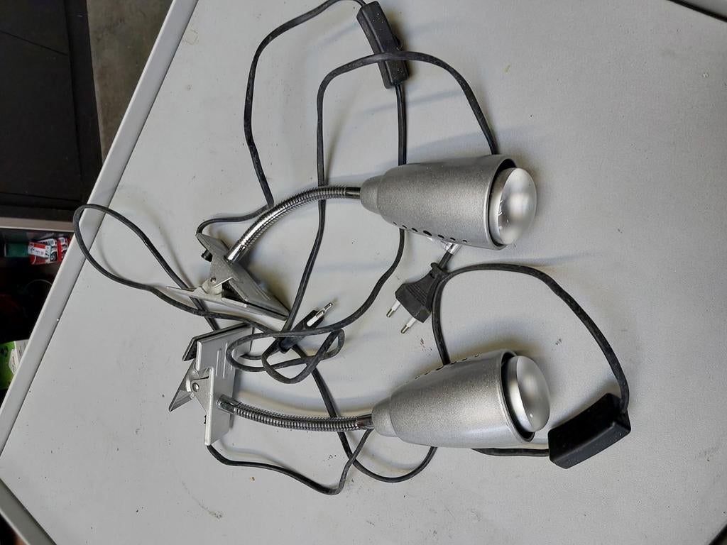 Set van 2 vintage klemlampen, Huis en Inrichting, Lampen | Spots, Ophalen, Gebruikt
