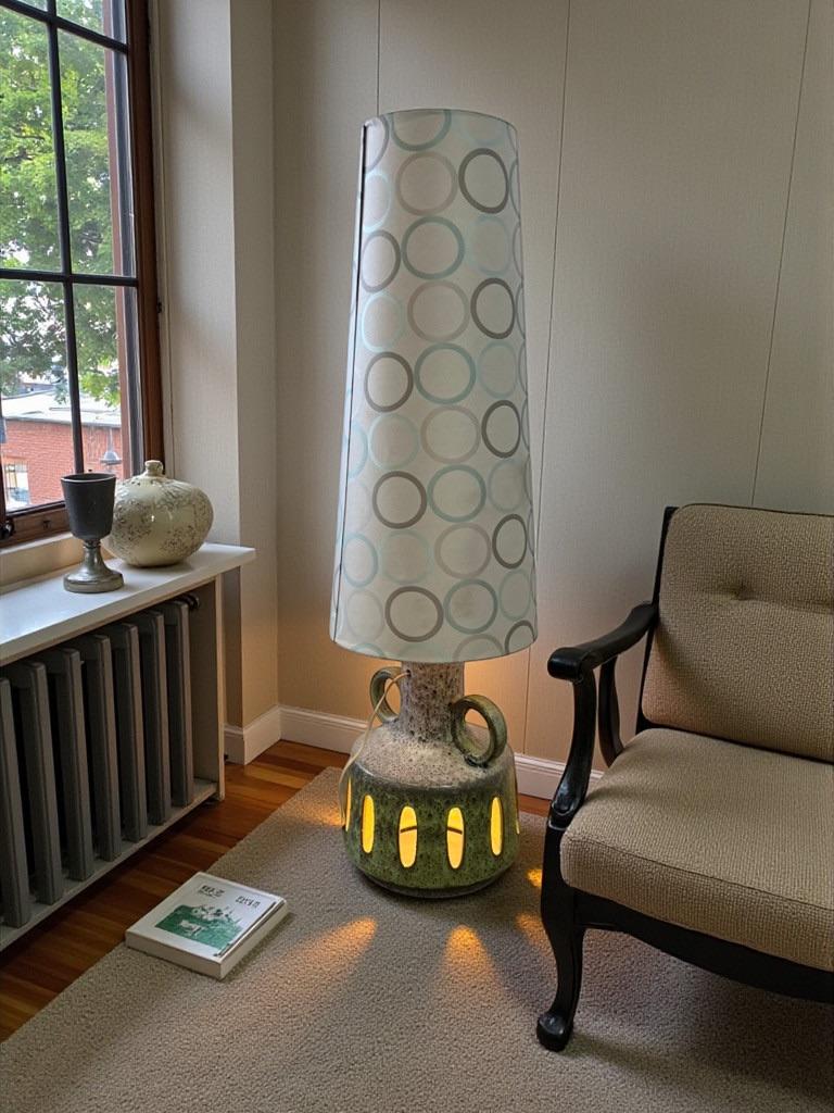 vintage keramieken vloerlamp met verlichte voet, Huis en Inrichting, Lampen | Vloerlampen, Ophalen of Verzenden, Gebruikt, 100 tot 150 cm