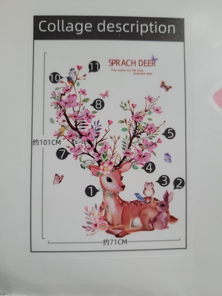 Muursticker hert met bloemengewei, Ophalen of Verzenden, Nieuw