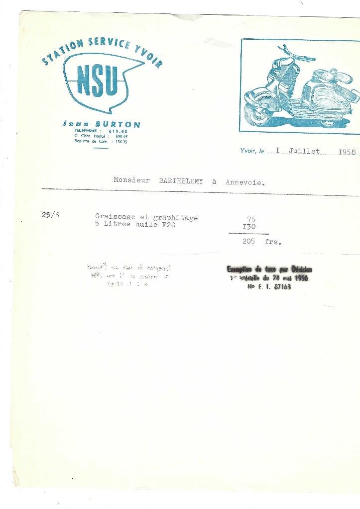 Ancienne facture 1958, Verzamelen, Ophalen of Verzenden, Gebruikt