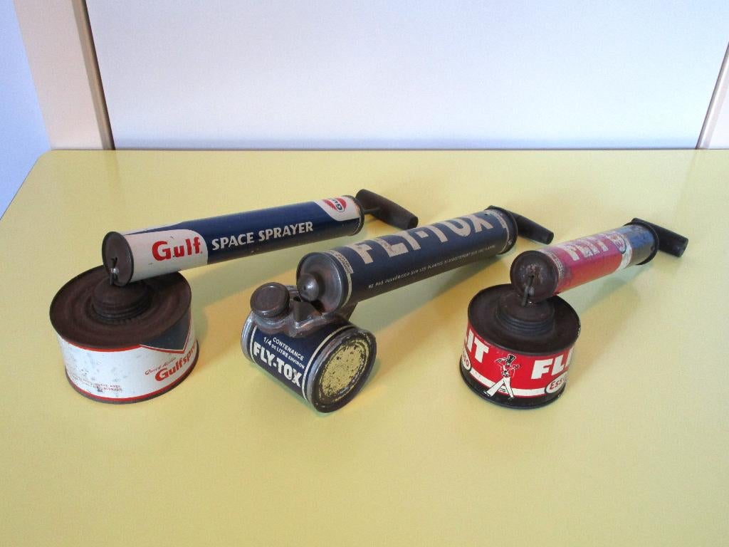 Set van 3 gifspuiten Fly-Tox, Gulf Sprayer en Esso Flit, Verzamelen, Ophalen of Verzenden, Gebruikt, Overige typen