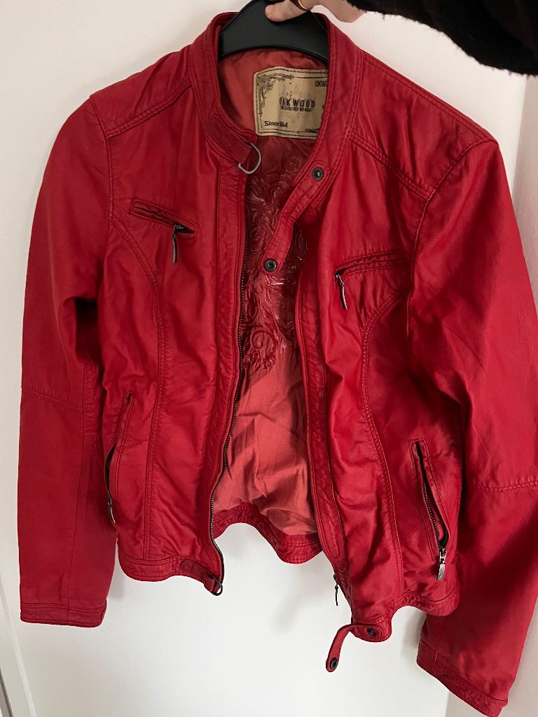 Leren rode jas, Ophalen, Zo goed als nieuw, Oakwood, Maat 36 (S)