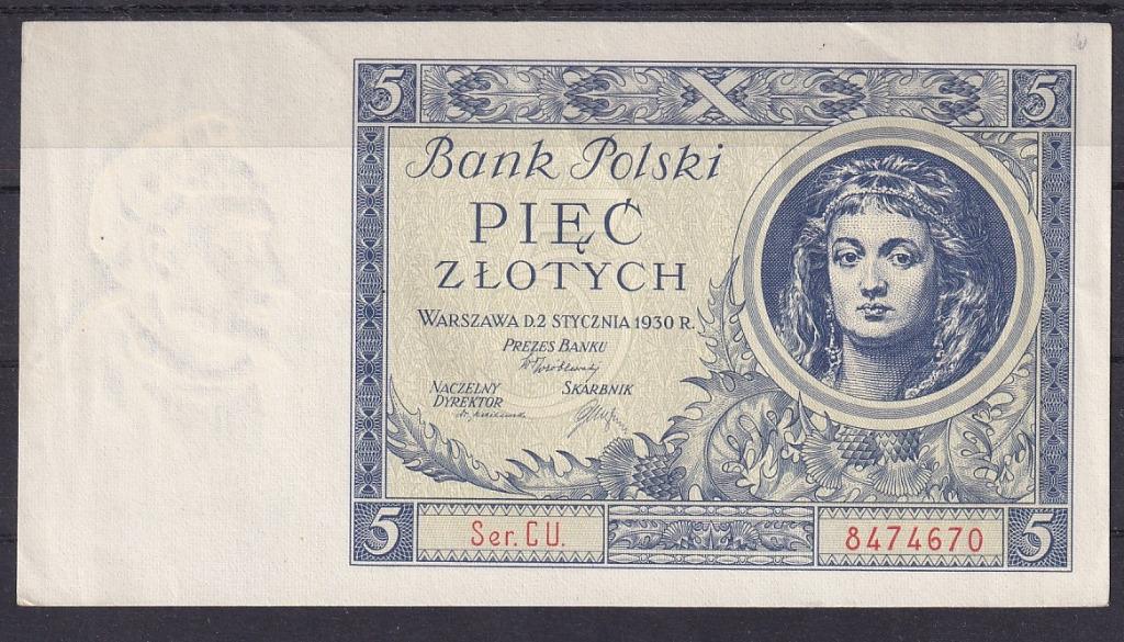 Pologne 5 zloty 1930 AU, Enlèvement ou Envoi, Pologne, Billets en vrac