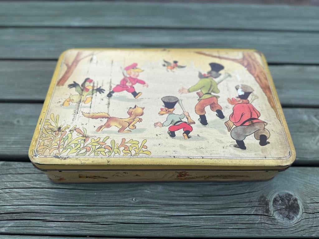 Boîte en fer blanc Walt Disney Mickey Mouse D.B.F., Collections, Boîte en métal, Utilisé, Biscuits, Autres marques, Enlèvement ou Envoi