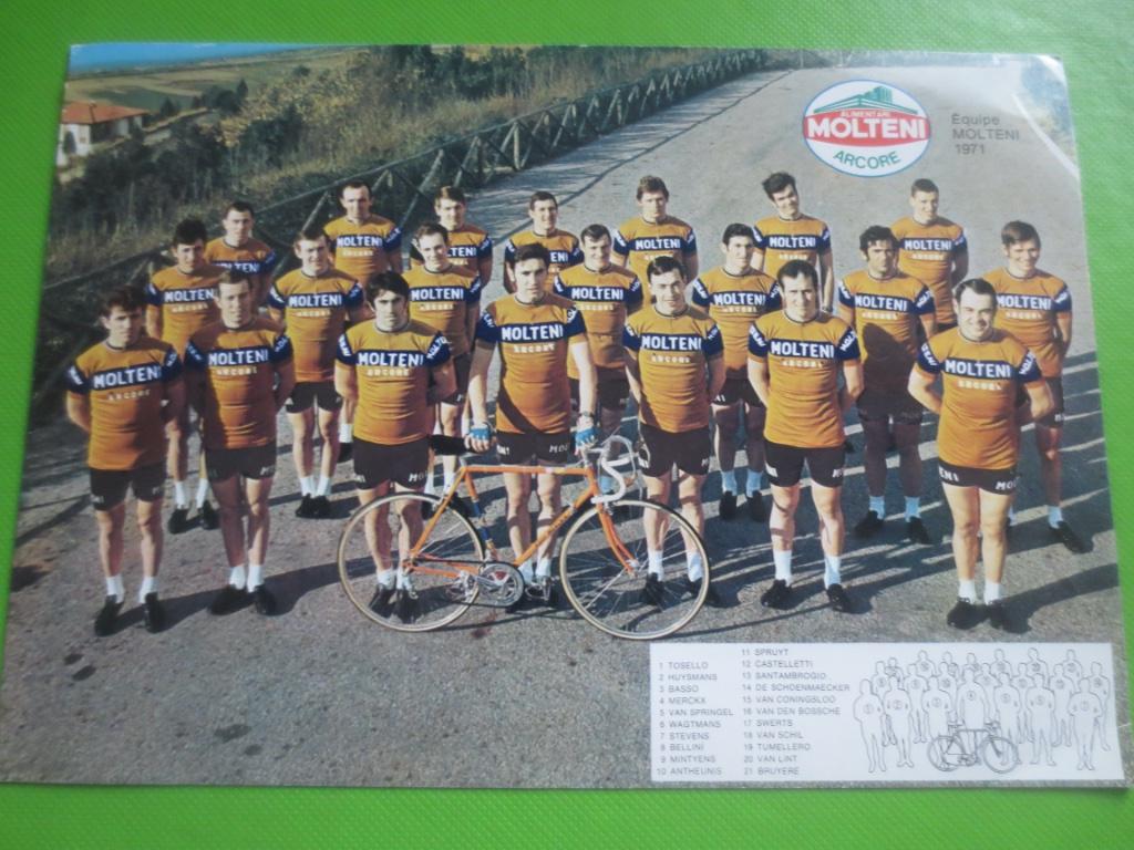 wielerkaart 1971 team molteni merckx - van springel, Verzenden, Zo goed als nieuw