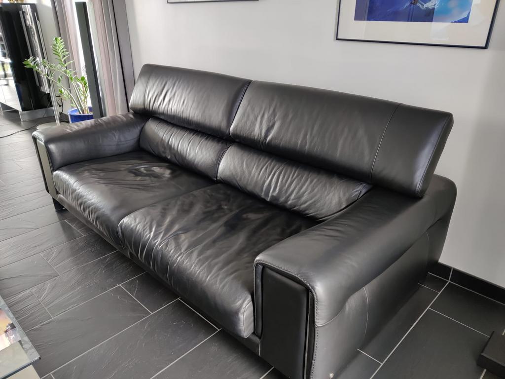 Natuzzi bank / zetel zwart leer, Ophalen, Zo goed als nieuw, Leer