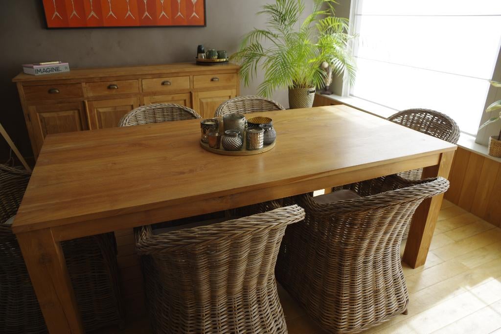 Teak eettafel, Huis en Inrichting, Ophalen, 100 tot 150 cm, Teakhout, Zo goed als nieuw