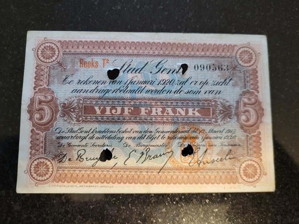 Noodticket 5fr stad Gent, Postzegels en Munten