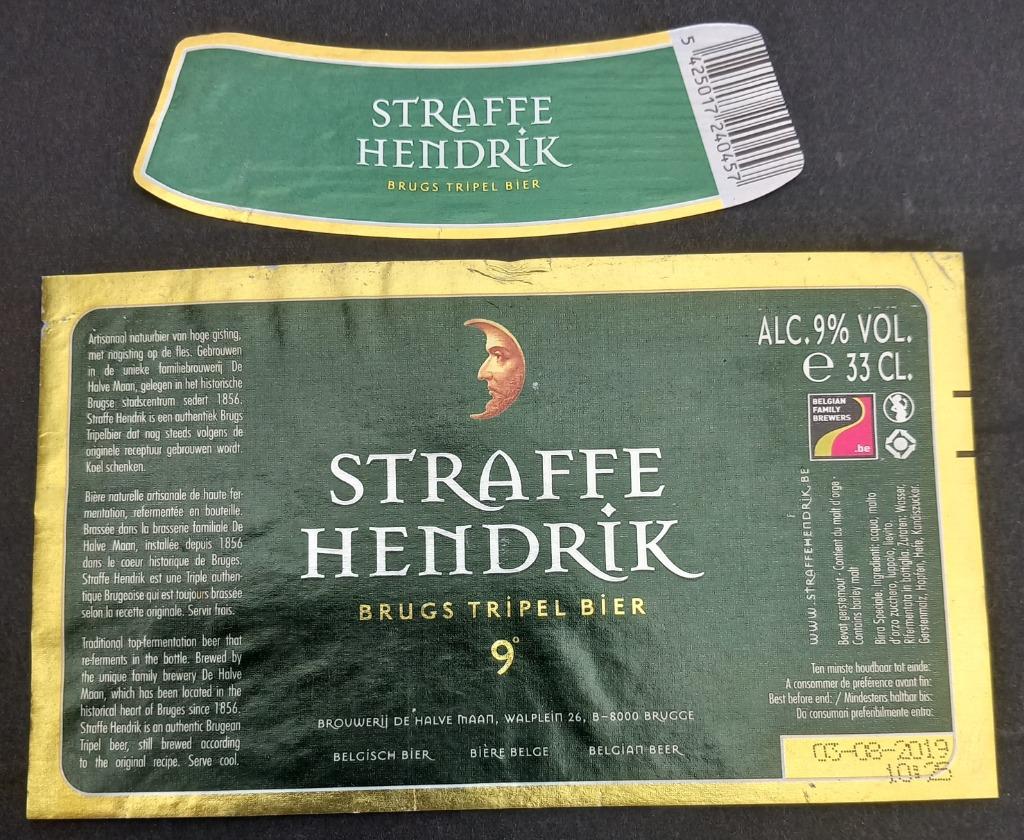 Bieretiket Straffe Hendrik Brouwerij De Halve Maan (k2a), Ophalen of Verzenden, Gebruikt, Overige typen, Overige merken
