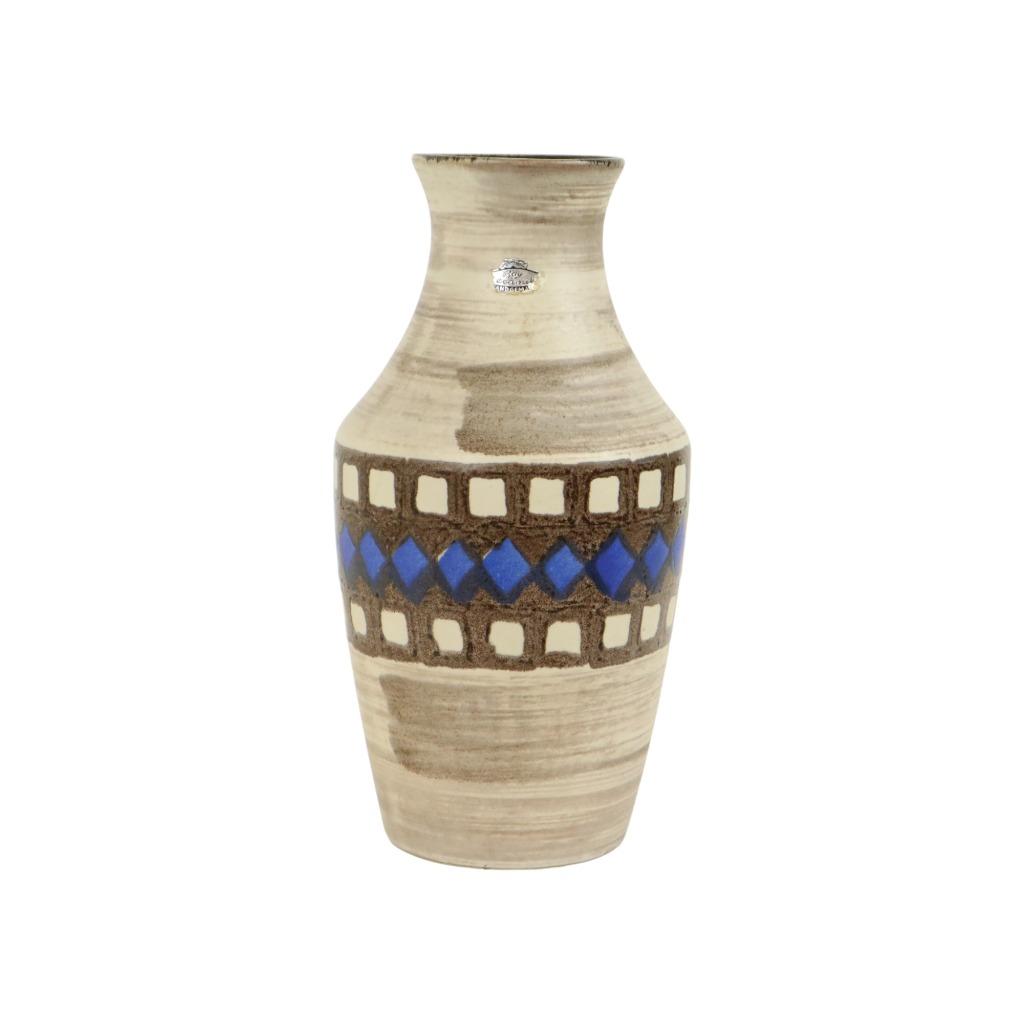 Vintage Bay Vaas West Germany Keramiek Beige Bruin Blauw, Enlèvement ou Envoi, Comme neuf, Bleu