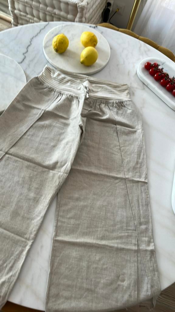 Pantalon beige creme doré M 3/4 lin coton, Comme neuf, Beige