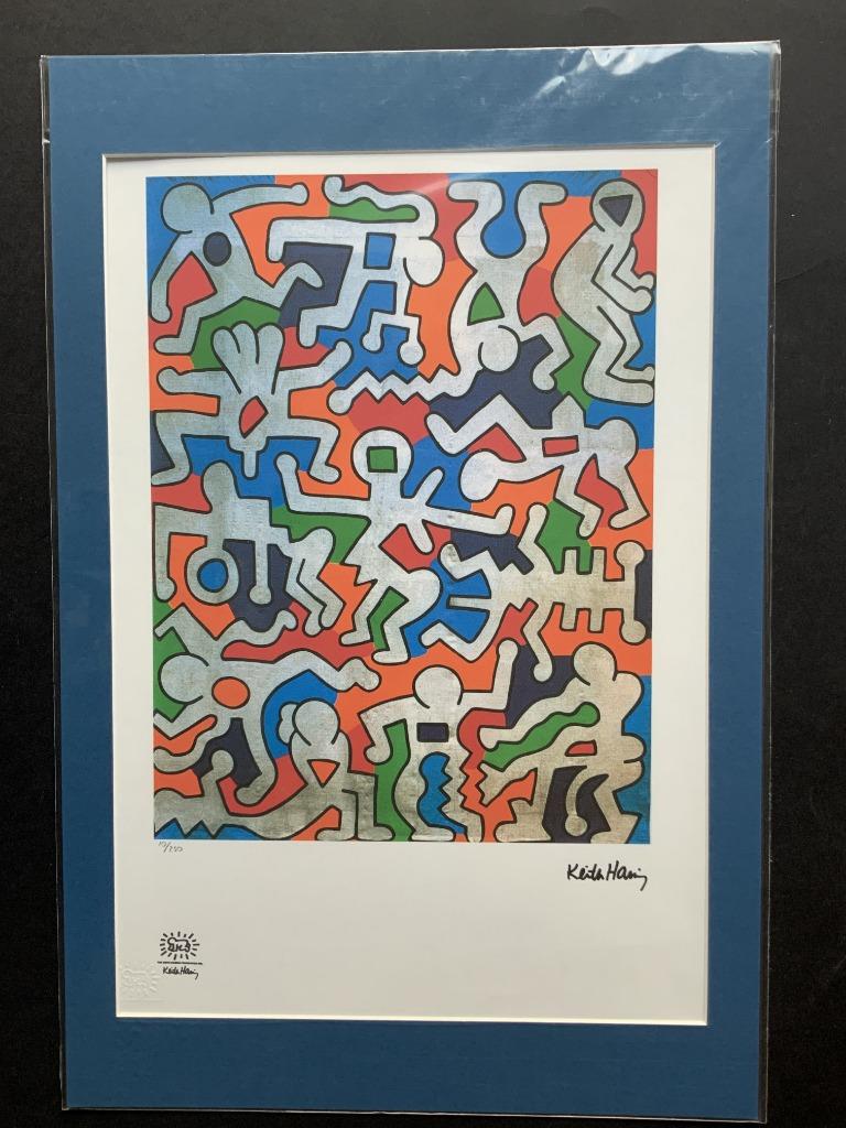 Litho Keith Haring met kartonnen kader (50 X 35), Antiek en Kunst, Ophalen of Verzenden