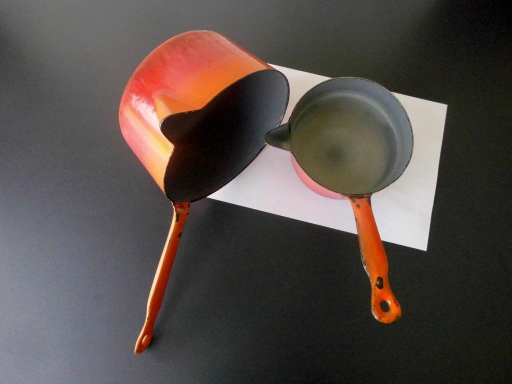 LOT de 2 Anciens poelons émaillé orange, Enlèvement ou Envoi