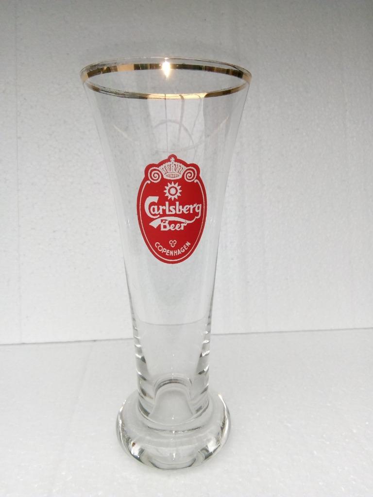 Oud CARLSBERG BEER COPENHAGEN fluitglas (wit op de achtergro, Verzamelen, Biermerken, Zo goed als nieuw, Glas of Glazen, Overige merken