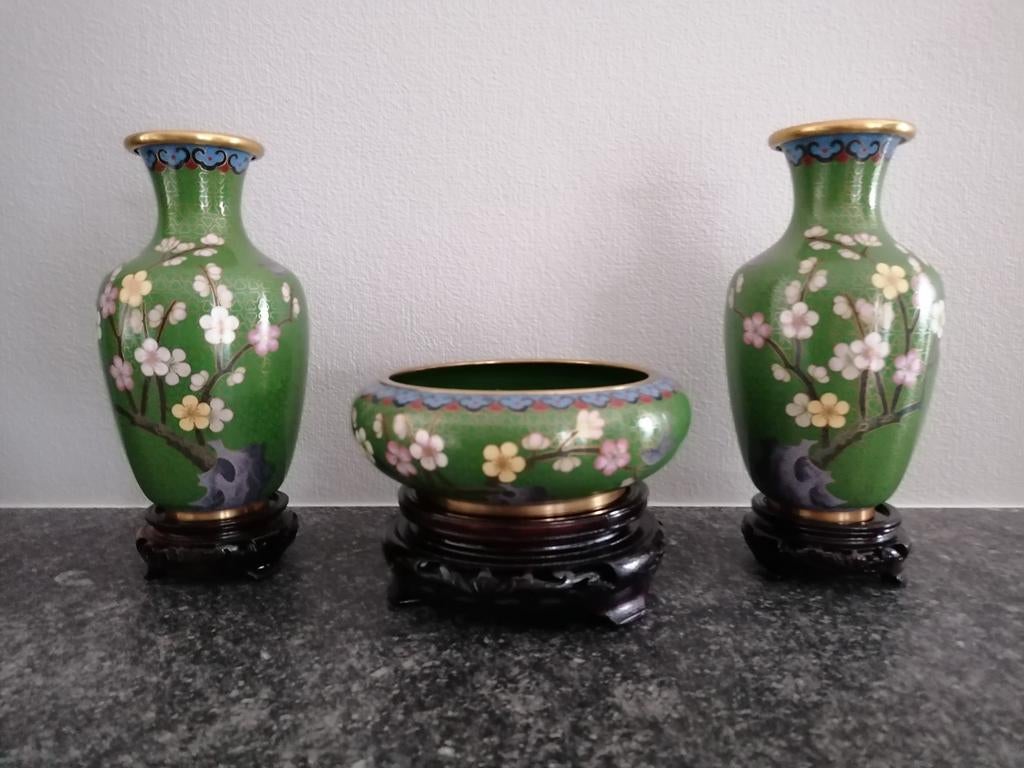 Set cloisonné in originele doos, Ophalen of Verzenden
