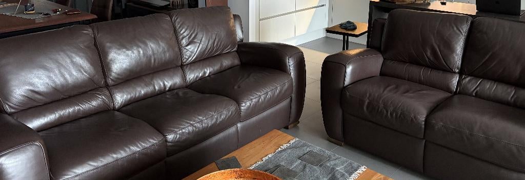 Prachtige Natuzzi Lederen Salon (3-zit & 2-zit) "AANGEPAST", Ophalen, Gebruikt, Vierpersoons of meer, Leer